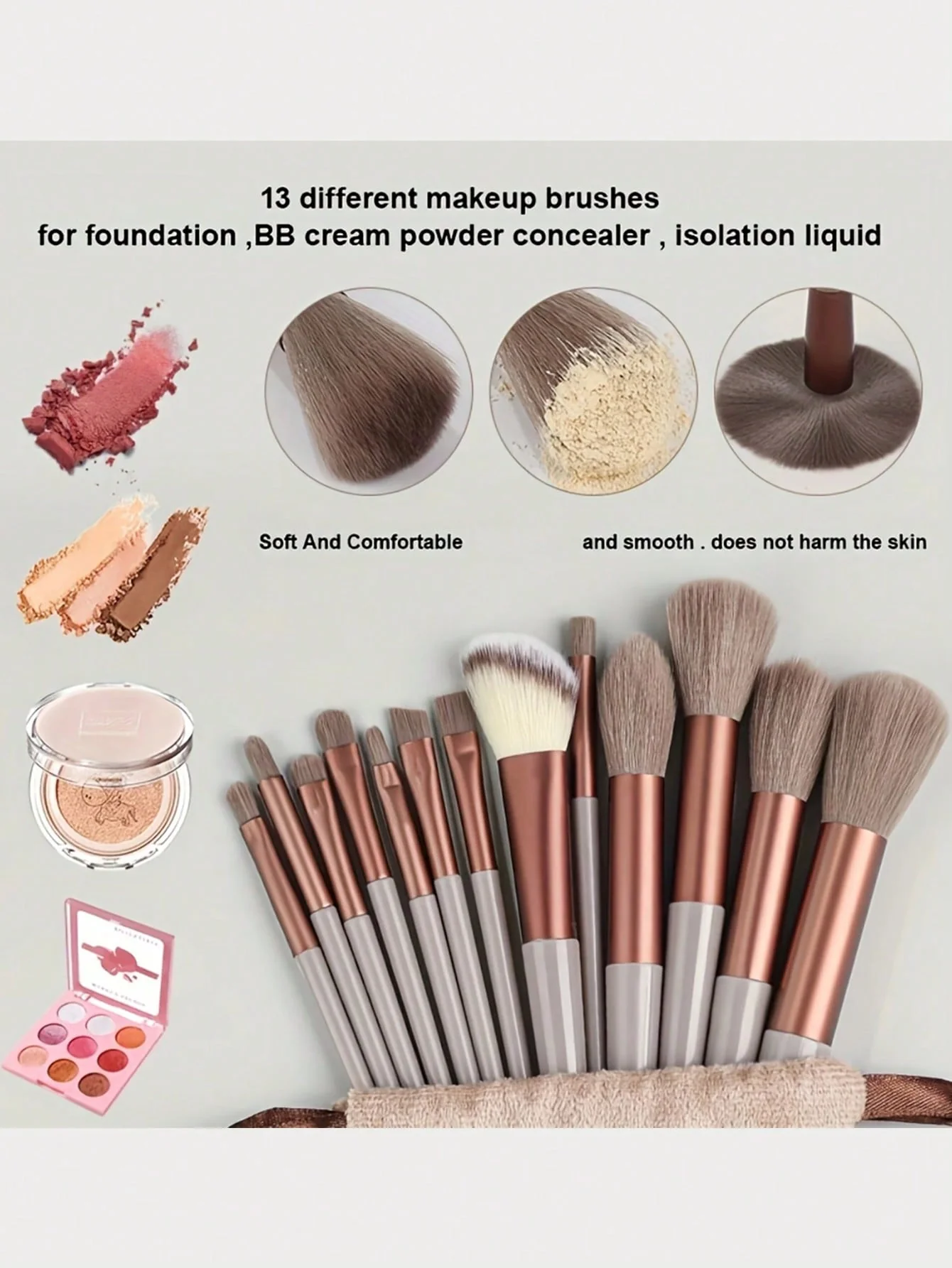 13 PCS Makeup Brushes Set Eye Shadow Foundation Women Cosmetic Brush Eyeshadow Blush Beauty Soft Make Up Tools Bag